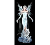 Figura Elfo Regina dell'Inverno con Drago | Statua Fantasy Fairy