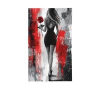 Figura femminile che tiene una bandiera della casa del cortile di rosa, 3 x 1,5 m striscione di auguri con occhielli per interni ed esterni feste decorazioni per la casa