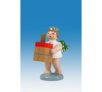 Figura Legno Angelo Con Pacchetti Senza Corona Altezza 6cm Nuovo Messaggero Dio