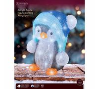 Figura luminosa Pinguino con cappello blu 60 led bianco ghiaccio 33cm