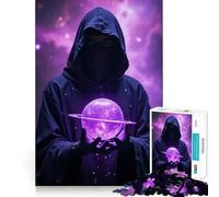 Figura mistica che tiene in mano un puzzle luminoso da 1000 pezzi per adulti, gioco di logica, rilassante e divertente, da assemblare, regalo di Babbo Natale (50x75cm)