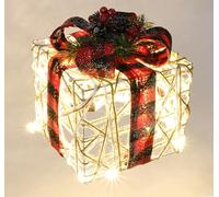 Figura natalizia luminosa a LED, regalo con fiocco, abete, bacche, coni, 19 x 15 x 15 cm, confezione regalo, decorazione natalizia, scatola luminosa a LED, scatola regalo, confezione regalo