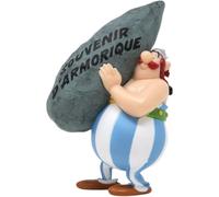Plastoy Astérix Figura Obélix menhir con messaggio "Souvenir d'Armorique" - PVC - 8 cm
