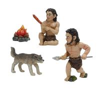 Figura Primitivo - Figure Di Caverne E Lupi | 4 Pezzi Ornamenti In Resina Disegno Del Fuoco Tribale Statue Da Giardino Miniature, Paesaggio Di Età Pi