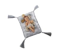 FIGURA RESINA NIÑO JESUS 20CMC/COJÍN GRIS/PLATA_FIG:11X20X7CM COJIN:24X16X4CM