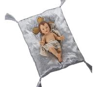 FIGURA RESINA NIÑO JESÚS 28CMC/COJÍN GRIS/PLATA_FIG:13X28X8CM COJ═N:24X32X6CM