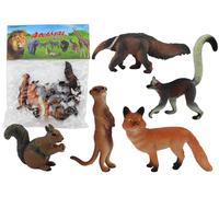Figure Animali 5 Pezzi: Scoiattolo, Suricata, Formichiere, Volpe, Lemure