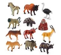 Figure Animali in Plastica, Giocattolo , animali africani, include iena | plastica resistente - apprendimento animali - set 12 pezzi statici - gioco creativo - per divertimento - per studio