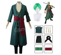 Figure Anime Roronoa Zoro Costume Cosplay Uniforme Cappotto Verde Pantaloni Testa Sciarpa Roronoa Zoro Parrucca Orecchini Halloween Uomo Vestiti