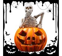 Figure di scheletro, statue di scheletro di Halloween, Figure di teschio di zucca che meditano di Halloween, Figure di scheletro spaventose, senza sentire, senza vedere, senza parlare, teschio per la