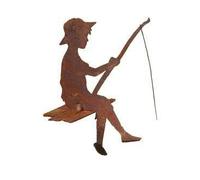 Figure in ruggine per il giardino, piccolo pescatore (zoccoli bordi), altezza 30 cm, decorazione da giardino