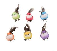 Figure realistiche di uccelli, 10 cm, in schiuma e piume | Set di 6 decorazioni colorate con piume per albero di Natale, soggiorno, idea regalo