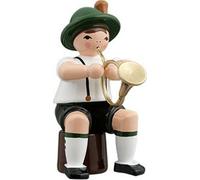 Figure Tutto L'Anno Musicista Seduto Con Engl. Corno Altezza Ca 7cm Nuovo Legno
