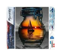 Figured'Art Diamond Painting Art 5D kit completo 40x50cm Tela Arrotolata Interamente da Ricoprire di Diamonds Quadrati - Barca A Vela E Vaso - Pittura Diamante - Attività Creativa per Adulti