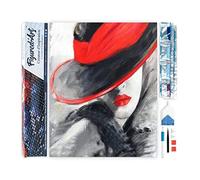 Figured'Art Diamond Painting Art 5D kit completo 40x50cm Tela Arrotolata Interamente da Ricoprire di Diamonds Quadrati - Donna Con Cappello Rosso - Pittura Diamante - Attività Creativa per Adulti