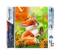 Figured'Art Diamond Painting Art 5D kit completo 40x50cm Tela Arrotolata Interamente da Ricoprire di Diamonds Quadrati - Volpina E Farfalla - Pittura Diamante - Attività Creativa per Adulti