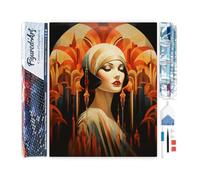 Figured'Art Diamond Painting Art 5D kit completo 40x50cm Tela Arrotolata Interamente da Ricoprire di Diamonds Quadrati - Donna Art Deco - Pittura Diamante - Attività Creativa per Adulti