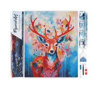 Figured'Art Diamond Painting Art 5D kit completo 40x50cm Tela Arrotolata Interamente da Ricoprire di Diamonds Quadrati - Cervo Colorato in Fiore - Pittura Diamante - Attività Creativa per Adulti