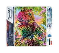 Figured'Art Diamond Painting Art 5D kit completo 40x50cm Tela Arrotolata Interamente da Ricoprire di Diamonds Quadrati - Leopardo Colorato - Pittura Diamante - Attività Creativa per Adulti