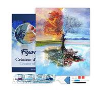 Figured'Art Diamond Painting Art 5D kit completo 40x50cm Tela già Incorniciata Interamente da Ricoprire di Diamonds Quadrati - Albero 4 Stagioni Classico - Pittura Diamante - Attività Creativa Adulti