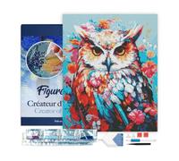 Figured'Art Diamond Painting con telaio Art 5D kit completo 40x50cm Tela già Incorniciata - Diamonds Quadrati - Gufo Colorato in Fiore - Pittura Diamante - Attività Creativa Adulti
