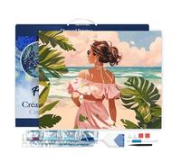 Figured'Art Diamond Painting con telaio Art 5D kit completo 40x50cm Tela già Incorniciata Interamente da Ricoprire di Diamonds Quadrati - Bella ragazza vicino al mare - Pittura Diamante