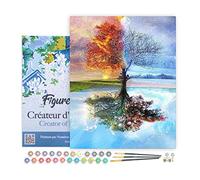 Figured'Art Dipingere con i Numeri con Telaio - Paint by Numbers Albero Delle 4 Stagioni, Passatempo per Adulti, Kit Completo, Hobby Creativi - Quadri fai da te 40x50cm Tela Già Incorniciata