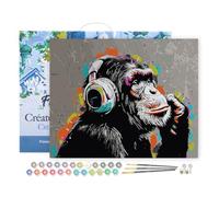 Figured'Art Dipingere con i Numeri con Telaio - Paint by Numbers Arte di Strada Funky Monkey, Passatempo per Adulti, Kit Completo, Hobby Creativi - Quadri fai da te 40x50cm Tela Già Incorniciata