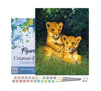 Figured'Art Dipingere con i Numeri con Telaio - Paint by Numbers Cuccioli di leone, Passatempo per Adulti, Kit Completo, Hobby Creativi - Quadri fai da te 40x50cm Tela Già Incorniciata