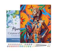 Figured'Art Dipingere con i Numeri con Telaio - Paint by Numbers Donna Africana Tradizionale, Passatempo per Adulti, Kit Completo, Hobby Creativi - Quadri fai da te 40x50cm Tela Già Incorniciata