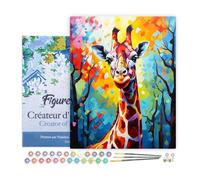 Figured'Art Dipingere con i Numeri con Telaio - Paint by Numbers Giraffa Astratta Colorata, Passatempo per Adulti, Kit Completo, Hobby Creativi - Quadri fai da te 40x50cm Tela Già Incorniciata