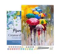 Figured'Art Dipingere con i Numeri con Telaio - Paint by Numbers Ombrelli, Passatempo per Adulti, Kit Completo, Hobby Creativi - Quadri fai da te 40x50cm Tela Già Incorniciata