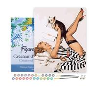 Figured'Art Dipingere con i Numeri con Telaio - Paint by Numbers Pin-up che gioca con il suo cane, Passatempo per Adulti, Kit Completo, Hobby Creativi - Quadri fai da te 40x50cm Tela Già Incorniciata