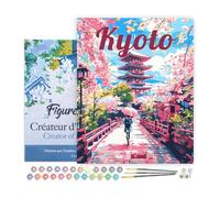Figured'Art Dipingere con i Numeri con Telaio - Paint by Numbers Poster di Viaggio a Kyoto in Primavera, Kit Completo, Hobby Creativi - Quadri fai da te 40x50cm Tela Già Incorniciata