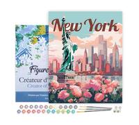 Figured'Art Dipingere con i Numeri con Telaio - Paint by Numbers Poster di Viaggio a New York in Primavera, Kit Completo, Hobby Creativi - Quadri fai da te 40x50cm Tela Già Incorniciata