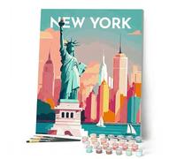 Figured'Art Dipingere con i Numeri con Telaio - Paint by Numbers Poster di viaggio a New York, Passatempo per Adulti, Kit Completo, Hobby Creativi - Quadri fai da te 40x50cm Tela Già Incorniciata