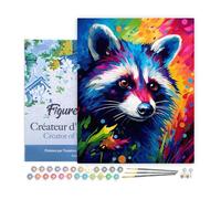 Figured'Art Dipingere con i Numeri con Telaio - Paint by Numbers Procione Astratto Colorato, Passatempo per Adulti, Kit Completo, Hobby Creativi - Quadri fai da te 40x50cm Tela Già Incorniciata