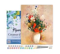 Figured'Art Dipingere con i Numeri con Telaio - Paint by Numbers Vaso di fiori - Odilon Redon, Passatempo per Adulti, Kit Completo, Hobby Creativi - Quadri fai da te 40x50cm Tela Già Incorniciata