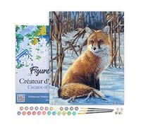 Figured'Art Dipingere con i Numeri con Telaio - Paint by Numbers Volpe nella neve, Passatempo per Adulti, Kit Completo, Hobby Creativi - Quadri fai da te 40x50cm Tela Già Incorniciata