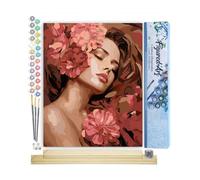 Figured'Art Dipingere con i Numeri - Paint by Numbers Addormentata tra le Camelie, Passatempo per Adulti, Kit Completo, Hobby Creativi - 40x50cm cornice in legno fai da te