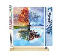 Figured'Art Dipingere con i Numeri - Paint by Numbers Albero Delle 4 Stagioni, Passatempo per Adulti, Kit Completo, Hobby Creativi - 40x50cm cornice in legno fai da te