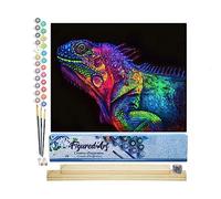 Figured'Art Dipingere con i Numeri - Paint by Numbers Camaleonte Colorato, Passatempo per Adulti, Kit Completo, Hobby Creativi - 40x50cm cornice in legno fai da te