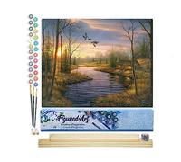 Figured'Art Dipingere con i Numeri - Paint by Numbers Casa di campagna al crepuscolo, Passatempo per Adulti, Kit Completo, Hobby Creativi - 40x50cm cornice in legno fai da te