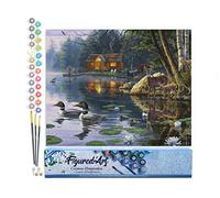 Figured'Art Dipingere con i Numeri - Paint by Numbers Chalet sul lago, Passatempo per Adulti, Kit Completo, Hobby Creativi - Quadri fai da te 40x50cm senza cornice