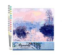 Figured'Art Dipingere con i Numeri - Paint by Numbers Claude Monet - Tramonto sulla Senna a Lavacourt, Passatempo per Adulti, Kit Completo, Hobby Creativi - Quadri fai da te 40x50cm senza cornice