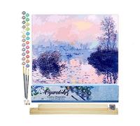Figured'Art Dipingere con i Numeri - Paint by Numbers Claude Monet - Tramonto sulla Senna a Lavacourt, Passatempo per Adulti, Kit Completo, Hobby Creativi - 40x50cm cornice in legno fai da te