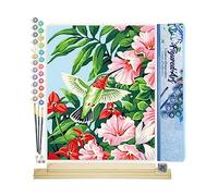 Figured'Art Dipingere con i Numeri - Paint by Numbers Colibrì Nei Fiori, Passatempo per Adulti, Kit Completo, Hobby Creativi - 40x50cm cornice in legno fai da te