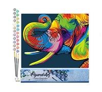 Figured'Art Dipingere con i Numeri - Paint by Numbers Elefante Colori Pop, Passatempo per Adulti, Kit Completo, Hobby Creativi - Quadri fai da te 40x50cm senza cornice