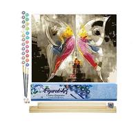 Figured'Art Dipingere con i Numeri - Paint by Numbers Farfalla Astratta Colorata, Passatempo per Adulti, Kit Completo, Hobby Creativi - 40x50cm cornice in legno fai da te
