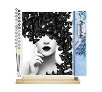 Figured'Art Dipingere con i Numeri - Paint by Numbers Graziosa Farfalla, Passatempo per Adulti, Kit Completo, Hobby Creativi - 40x50cm cornice in legno fai da te